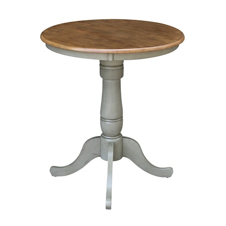 International Concepts Round 30 in Round Top Pedestal Table, Bar Height, Hickory/Stone, 30 W, 30 L, 41.1 in H, Wood K41-30RT-6B-2